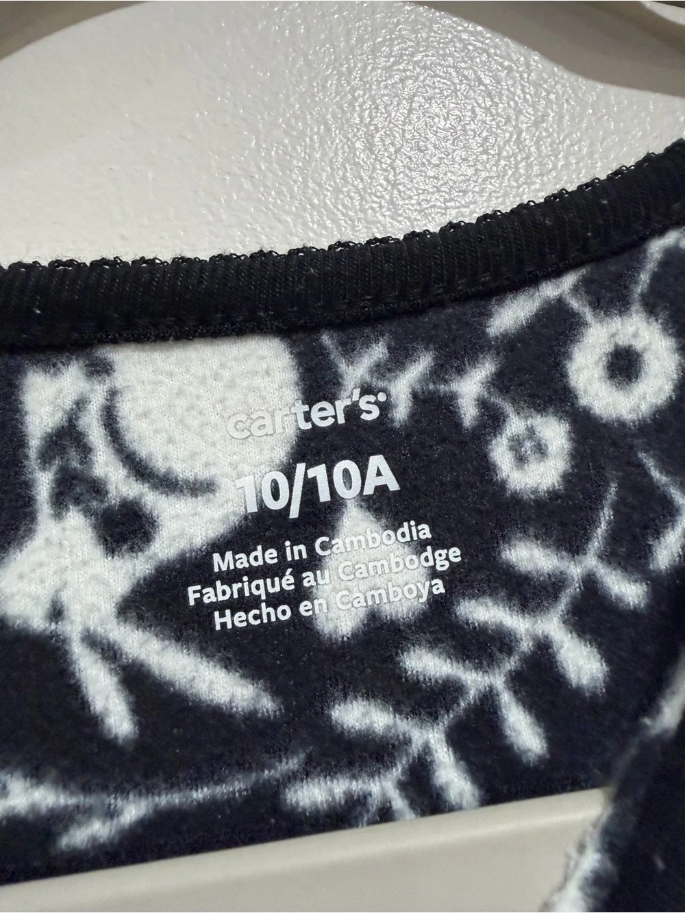 Carter’s Girls Black & White Bunny Floral Footed Fleece Pajamas Size 10/10A